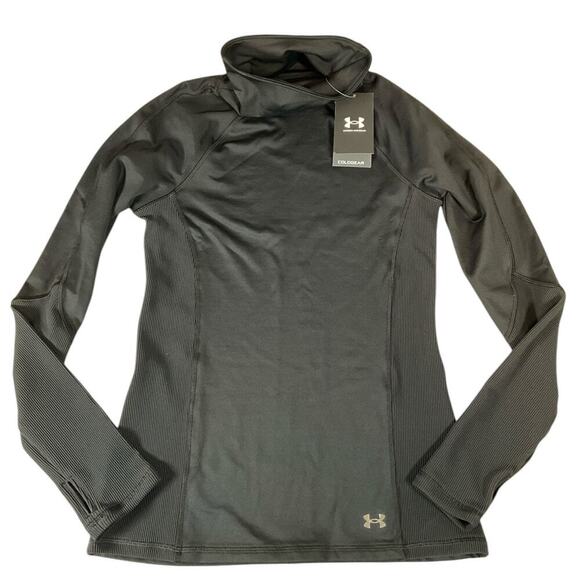 Under Armer Clearance Funnel Neck Womens Thumb Holes NWT XS Stretch Ribbed Sides - Picture 9 of 10